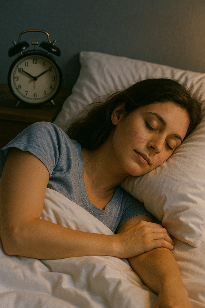 persona que duerme bien con alimentos naturales que ayudan a dormir