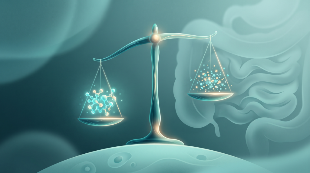 Balanza abstracta entre una enzima y partículas de histamina